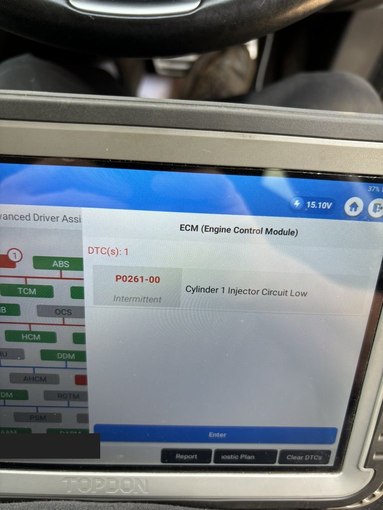 Scanner showing P0261 cylinder 1 injector circuit low flagged as intermittent on a diesel van