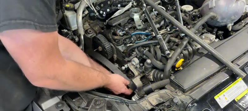 Routing the new cambelt around the pulleys on the Audi A3 1.6 TDI