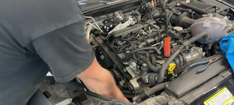 Releasing the auxiliary belt tensioner with a spanner on the Audi A3 1.6 TDI