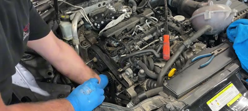 Releasing the cambelt tensioner nut on the Audi A3 1.6 TDI
