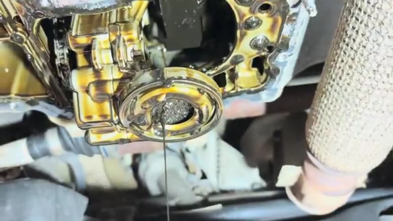 The Citroen C4 sump removed showing the oil strainer clogged with belt debris