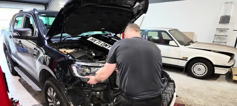 Removing the headlight from the 2021 Ford Ranger with the bumper off