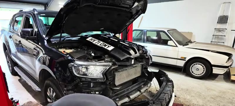 Testing the new headlight - the daytime running light lit on the Ford Ranger