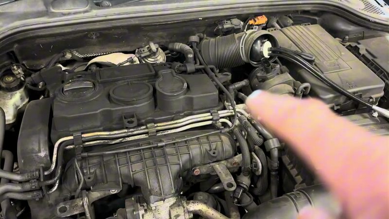 Smoke being fed into the sealed intake system of the Audi A3