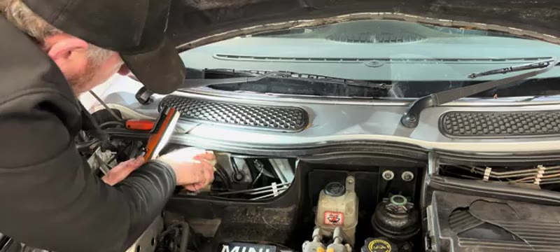 Removing the old brake master cylinder from the Mini Cooper bulkhead