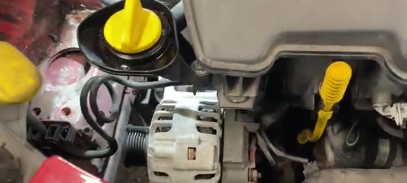 Reaching in to remove the alternator for access to the Clio water pump