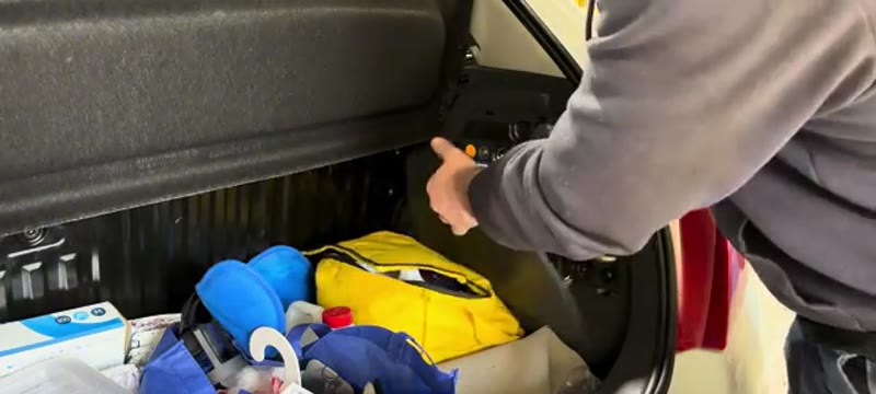 Pulling the inner boot trim panel free on a Vauxhall Corsa D to reach the rear light
