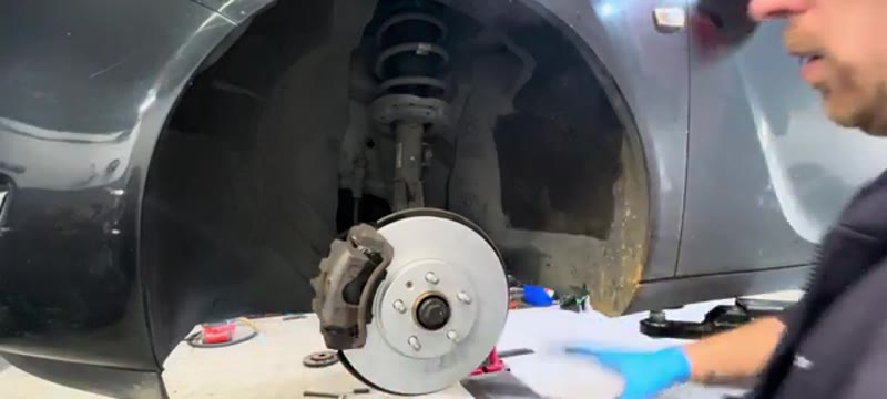 The Vauxhall Insignia front brake fully assembled with new disc and pads ready for the wheel