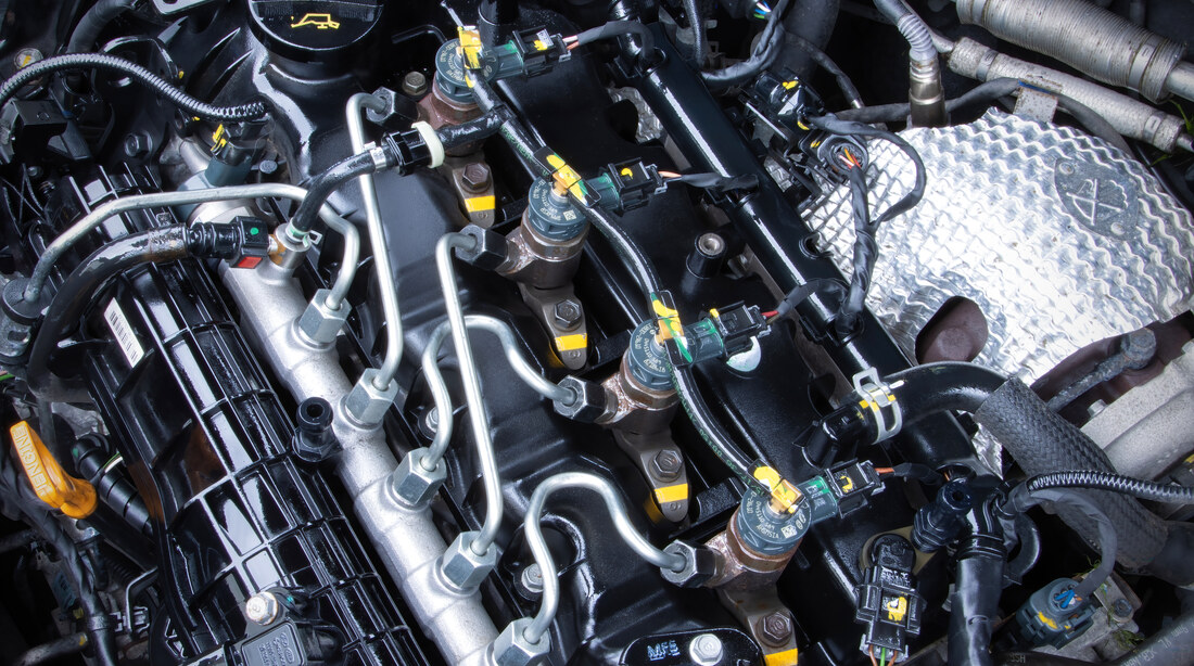 Close-up of a modern diesel car engine